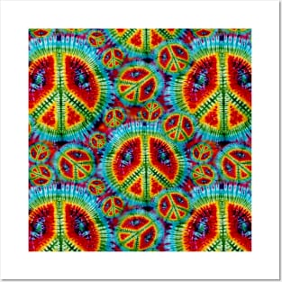 Tie Dyed Peace Sign Pattern Psychedelic Retro Vintage Posters and Art